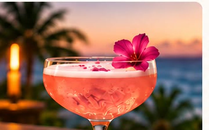 Purple Spritz — coupe rosée au clitoria et sureau, hibiscus, coucher de soleil