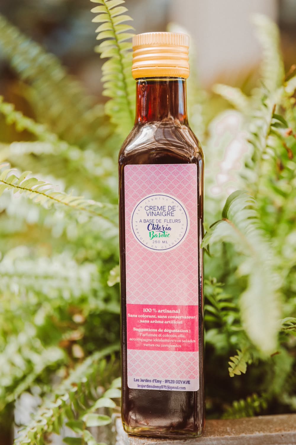 Crème de vinaigre Clitoria et Basilic 250 ml — Les Jardins d'Emy